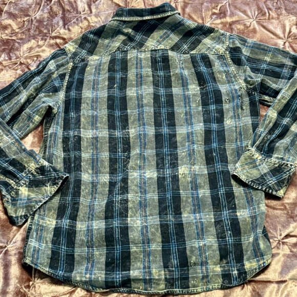 BDG Urban Outfitters Blue & Black Plaid Grunge Button Down Shirt – Distressed M - Picture 6 of 8
